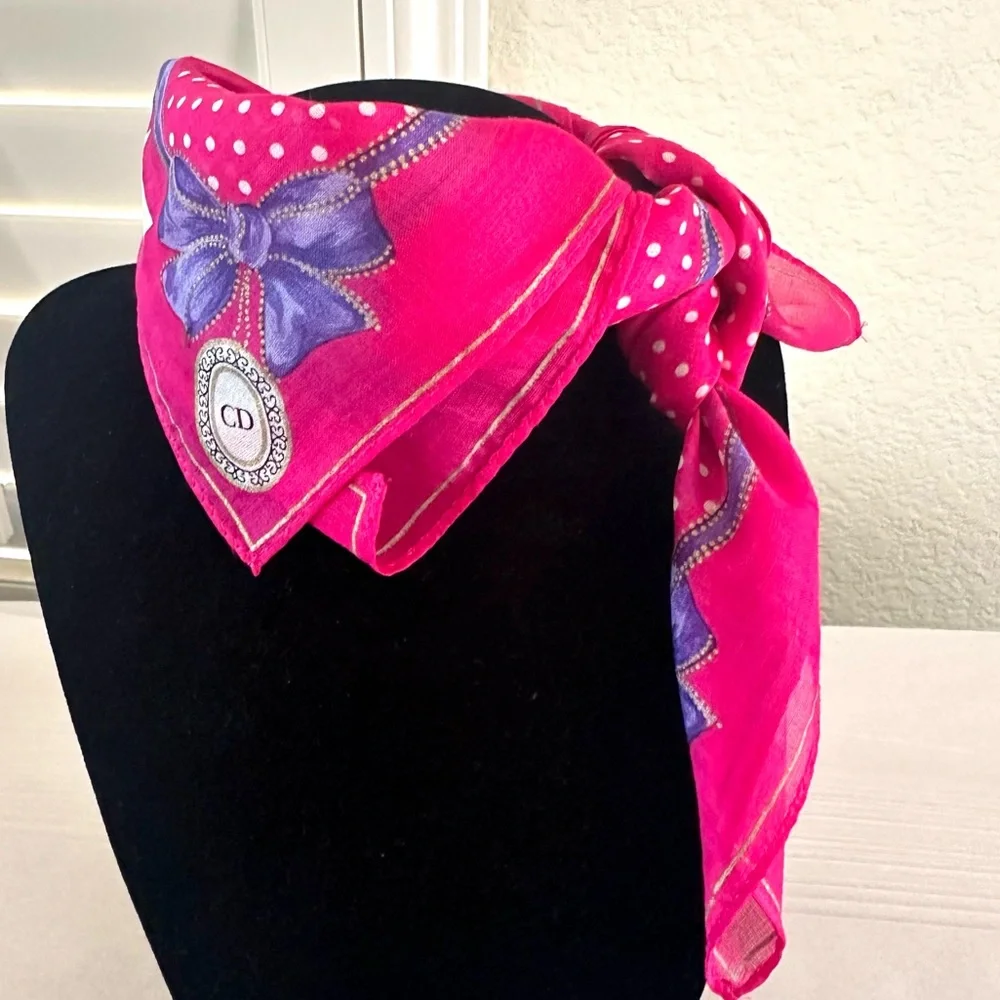 Authentic Christian Dior 100% Cotton Pink Scarf - Picture 4 of 9